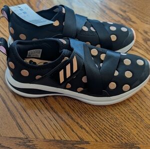 NEW! Girls Adidas Black and Rose Gold Polka Dot Slip-On Shoes Size Kids 5